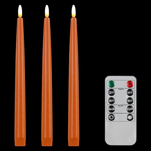 CVHOMEDECO. Velas cónicas sin llama con control remoto de 10 teclas, funciona con pilas, velas LED parpadeantes con mecha 3D para ventana,