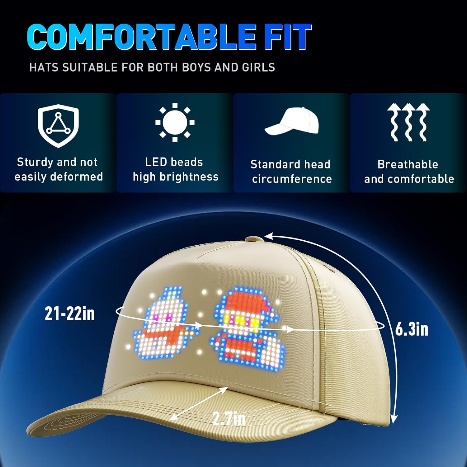 GOTUS LED Hats, LED Display Screen Smart Caps,Bluetooth APP Control,Custom Text, Patterns, Animations for Party Christmas