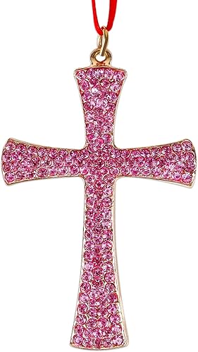 WaaHome Adornos de Navidad cristiana de cruz de metal, adornos de Navidad religiosos, adornos de Navidad religiosos, recuerdos de cruz rosa, adornos