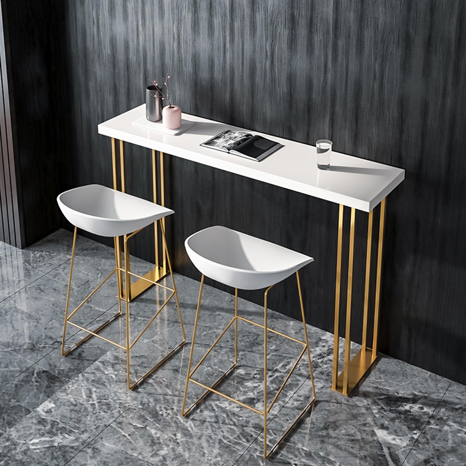 Barra de madera mesas altas y estrechas,Mesa alta con base de metal,Mesa de bar cuadrada Mesa auxiliar para exteriores,Industria madera maciza Mesa Alta Bar Mesa alta estilo country,Sin taburete(White
