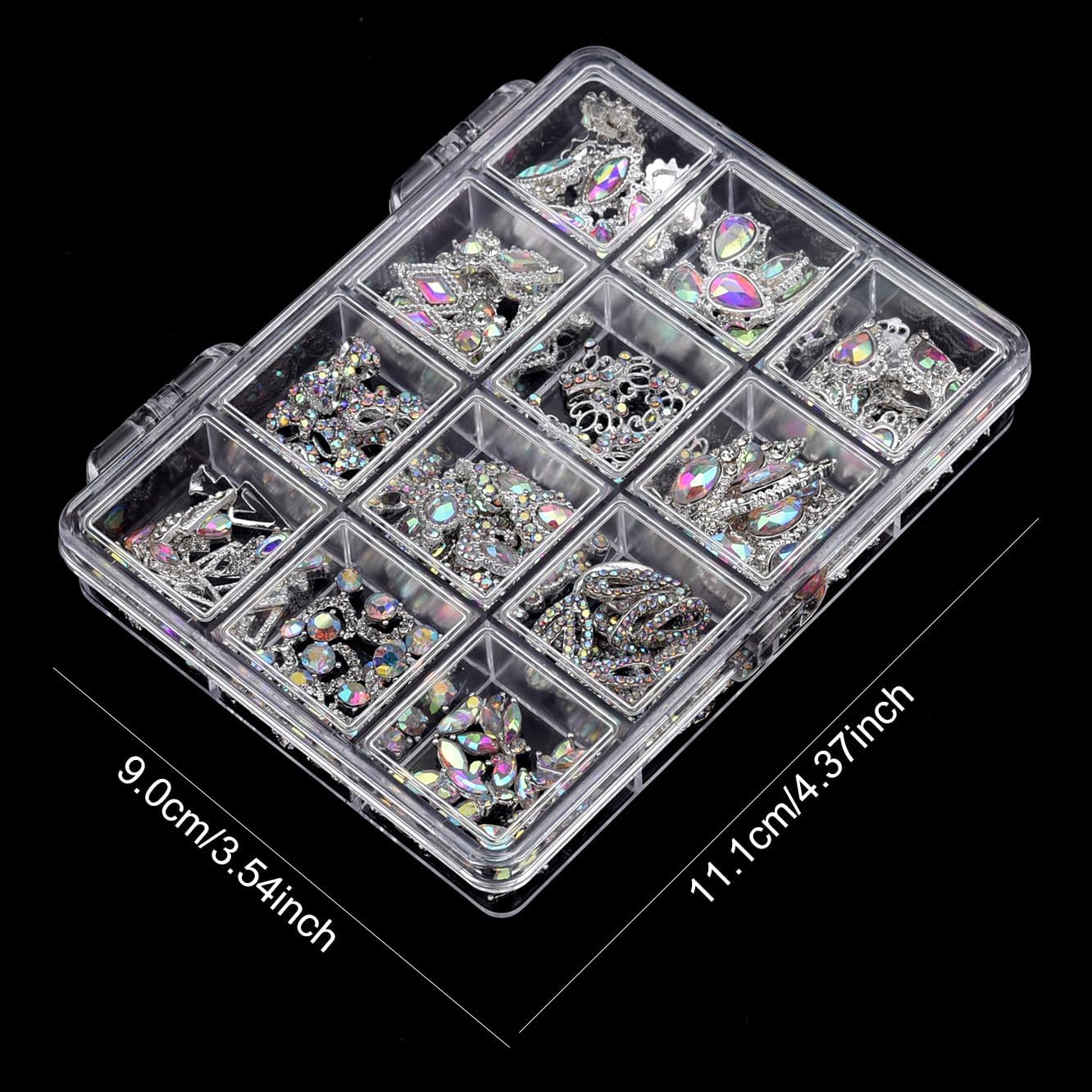 120pcs Nail Art Rhinestones Kit - 12 Styles Gradient AB Silver Glitter Nail Charm Gems for DIY Manicure, Jewelry Making, Craft Decor, Y2K Women Girl Nail Beginners Designers, Acrylic Nail Supplies