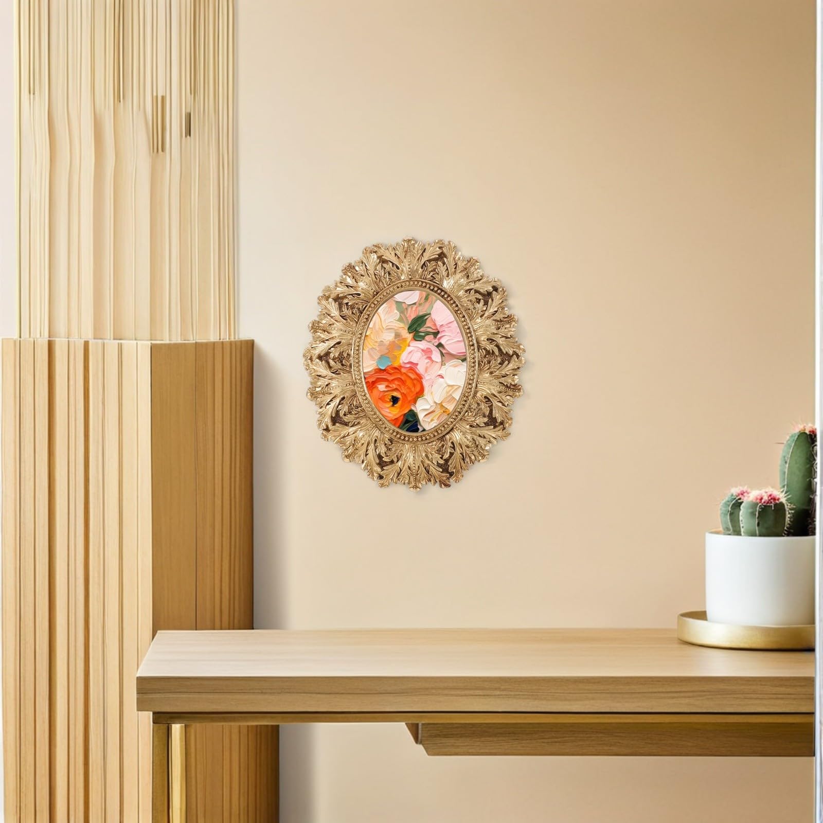 VALICLUD Marco Ovalado de Fotos Estilo Europeo Elegante de Resina Dorada Colgar en Pared y Decorar Salas y Galerías en Casa