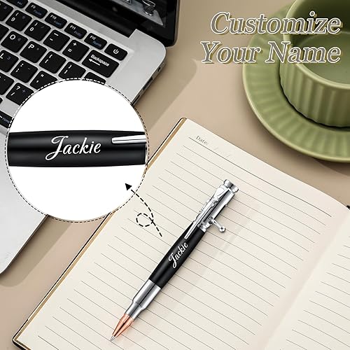 Miniatura 3 de Juego de regalo personalizado de bolígrafo de acción de perno, bolígrafo de metal grabado con 2 repuestos, clip personalizado en forma de rifle para