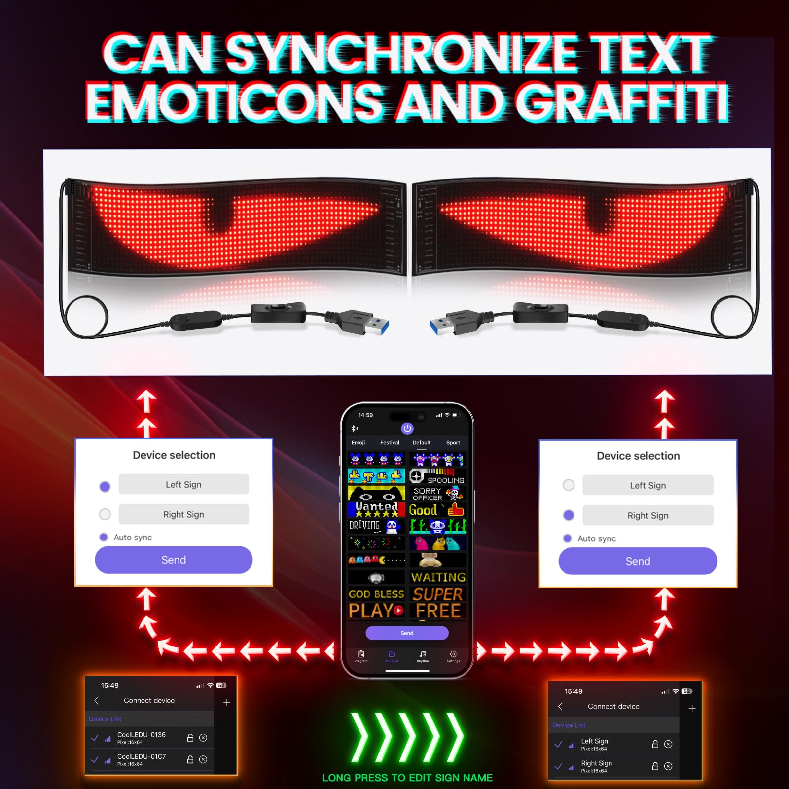 Kjoy Światła LED do samochodów ciężarowych, 59,9 x 12,9 cm, elastyczny wyświetlacz LED do szyb samochodowych, cyfrowe przewijanie, programowalna tabliczka LED, dynamiczne, spersonalizowane, duże