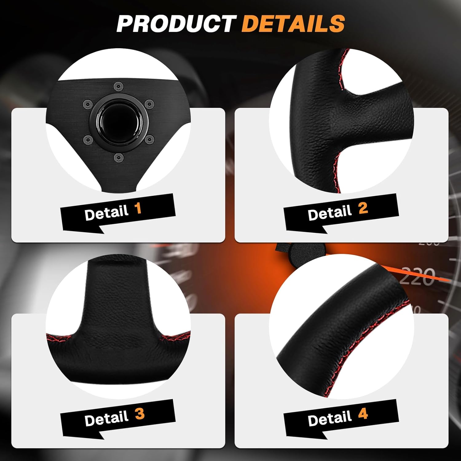13.4" Universal Racing Steering Wheel 6 Bolts Leather Gaming Steering Wheel with Horn Button for Race/Rally/Motorsport/Car Sim Driving