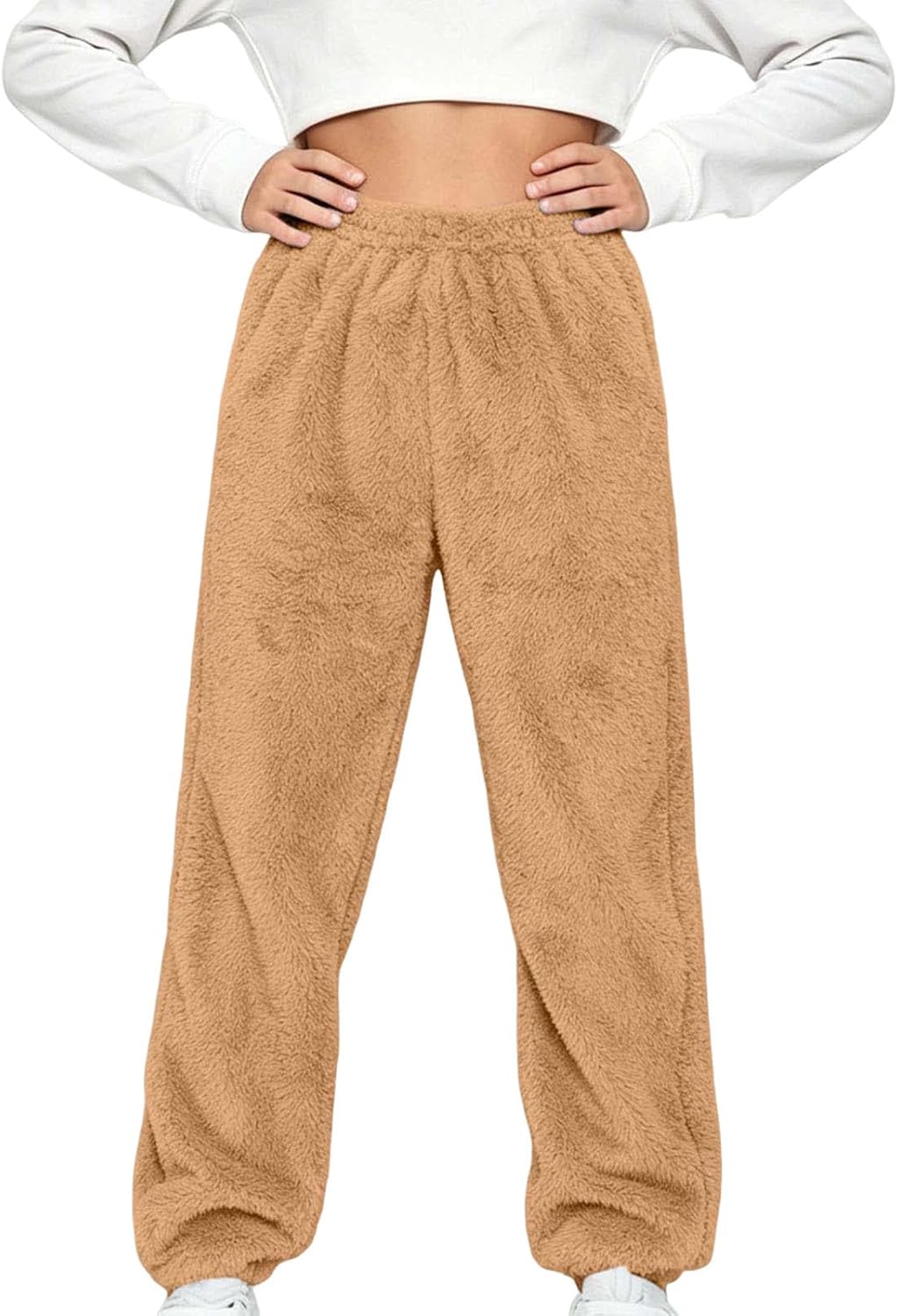 Girls Fleece Pants Elastic Waist Wide Leg Winter Sweatpants
