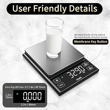 Vitafit 11lb Food Scale, High Accuracy 0.0001lb by Our Professional Scale Factory Since 2001, Digital Kitchen Scale with% Percentage Function for Cooking, Baking & Coffee, Stainless Steel, LED, Black