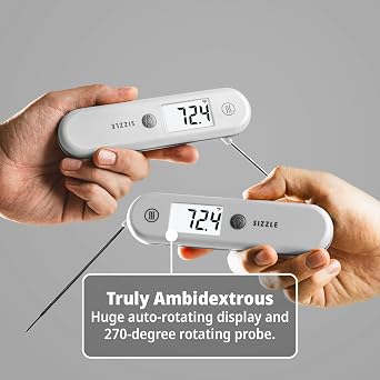ThermoWorks Sizzle Digital Meat Thermometer Instant Read in 2 Seconds, Waterproof, Folding Probe with Magnetic Back, Auto-Rotating Backlit Display, for Cooking Food, Grill & BBQ - Nautical Blue