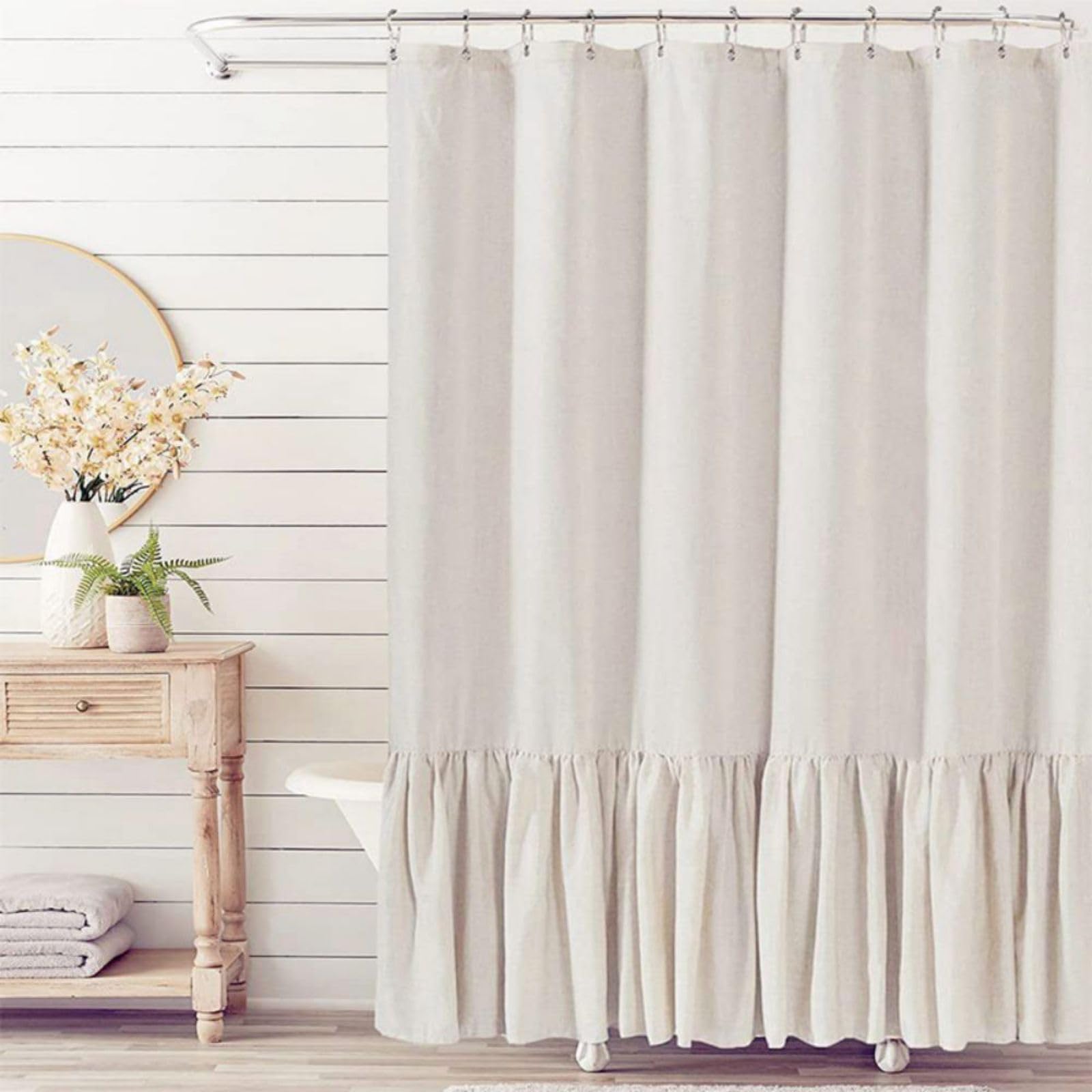 Tenda da doccia in lino con volant e tende oscuranti, stile rustico, vintage, spesso, stile country, per bagno e camera da letto, elegante accessorio per la casa