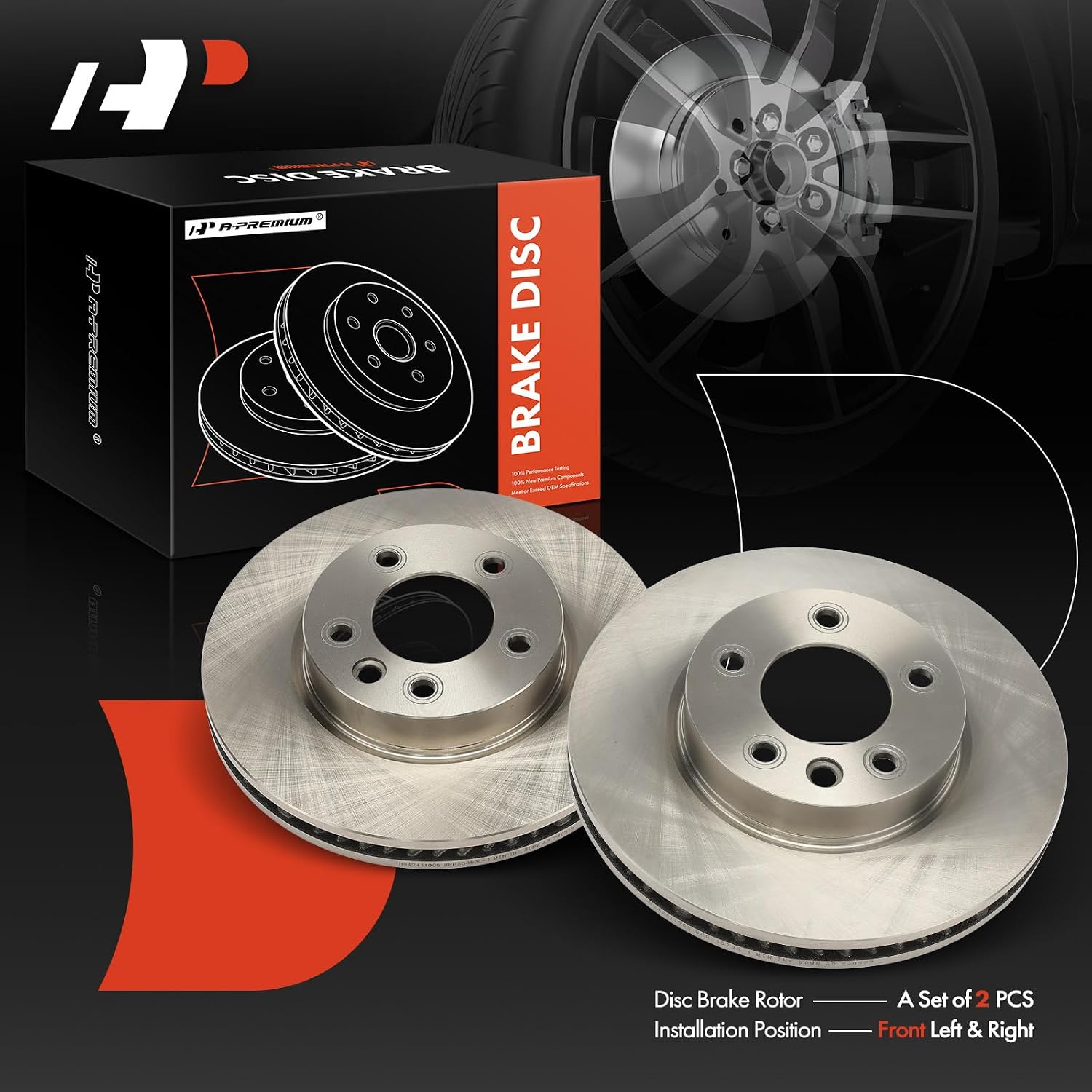 A-Premium 12.98 In (329.70 mm) Front Vented Disc Brake Rotors, 2-Pack | Compatible with Porsche and Volkswagen Models - Cayenne 2004-2006 2008-2010, Touareg 2004-2017