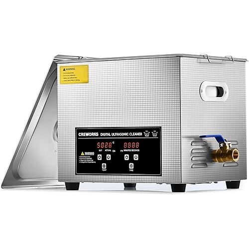 CREWORKS 10L Digital Ultrasonic Cleaning Machine with Heater & Timer, 240W Stainless Steel Ultrasonic Washing Machine, 2.6 gal Sonic Parts Cleaning Machine for Jewelry Glasses Auto Tool Machine Part