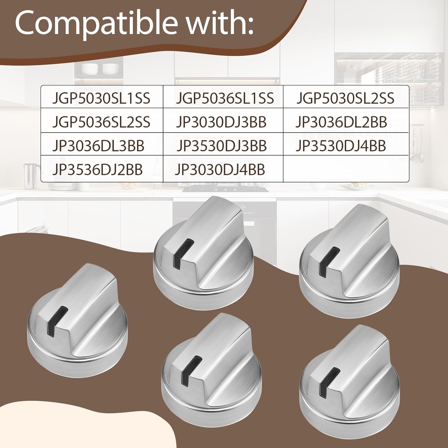 WB03X29315 Gas Stove Control Knobs 4585907 AP6327765 Compatible with GE Stainless Steel Burner Knobs JGP5030SL1SS JGP5036SL1SS (5PCS)