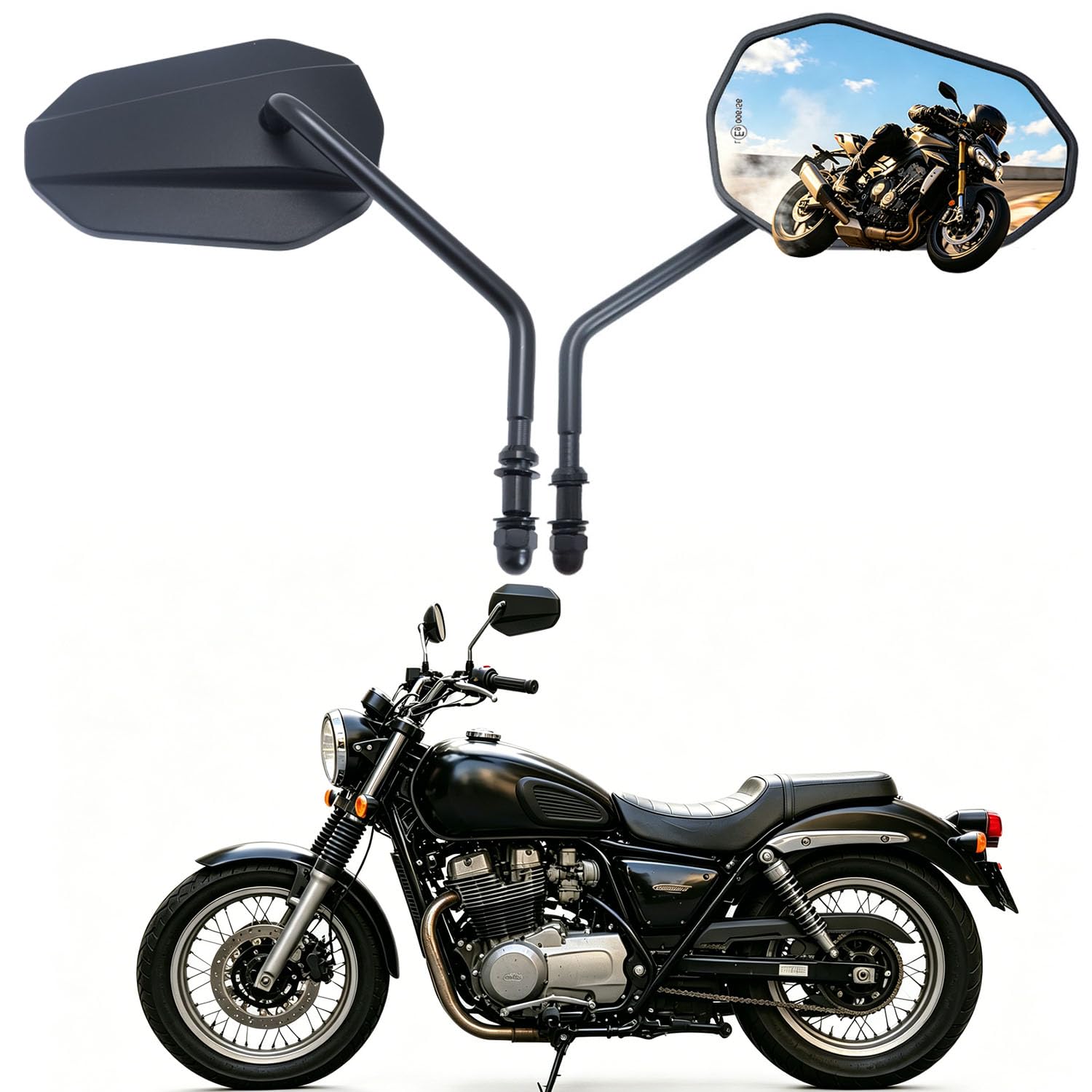 M8 Specchietti Moto Retrovisore, E9 Omologati Specchietti Laterali Moto Compatibili per Sportster Cruiser Chopper Dyna Softail Davidson Street Electra Road Glide 1982-2025