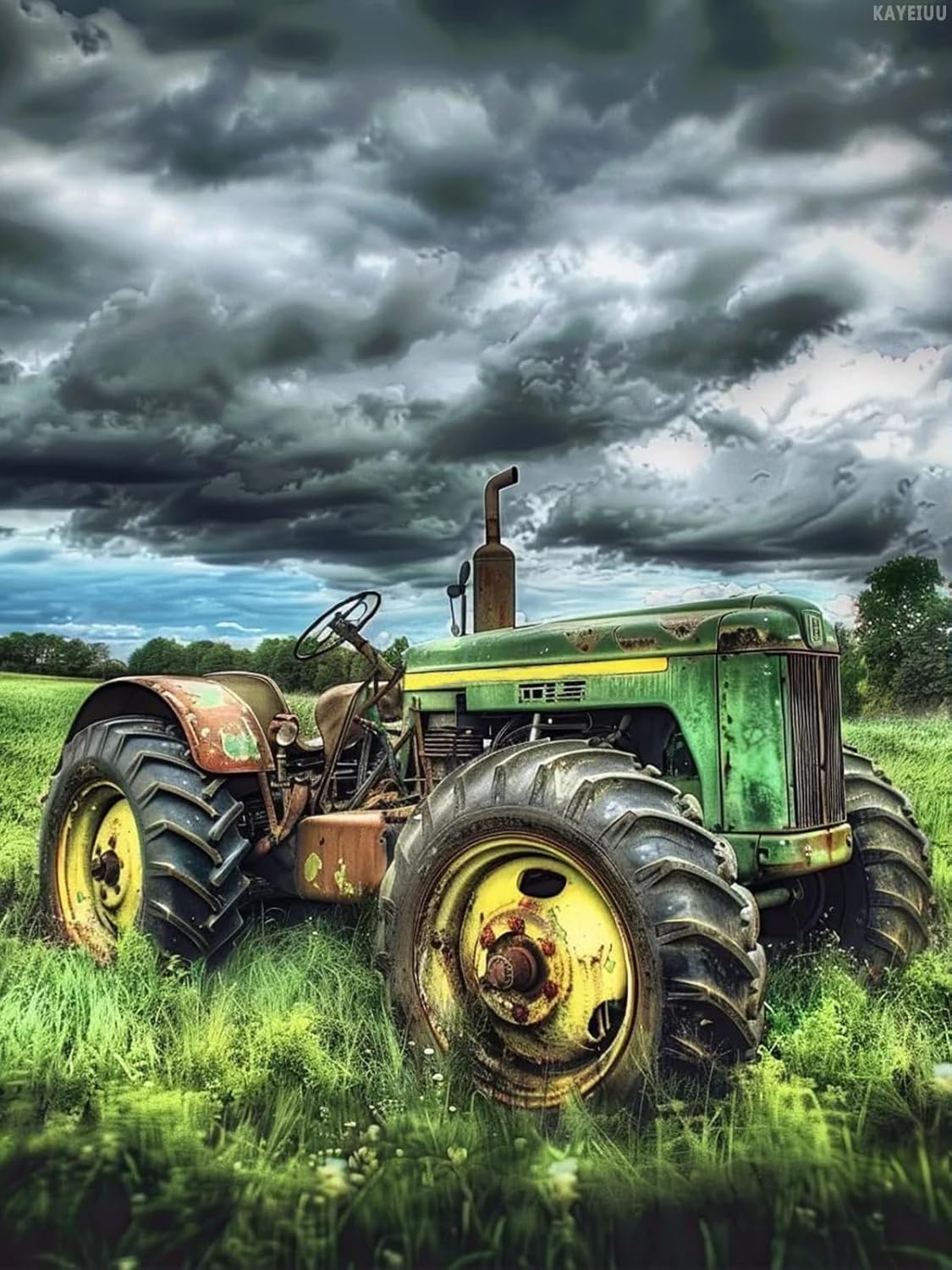 KAYEIUU Green Tractor Diamond Painting Kits for Adults, Vehicle Diamond Painting Art Kit for Adult, Full Drill Painting by Diamonds Art and Crafts for Home Wall Decor Gift12x16in