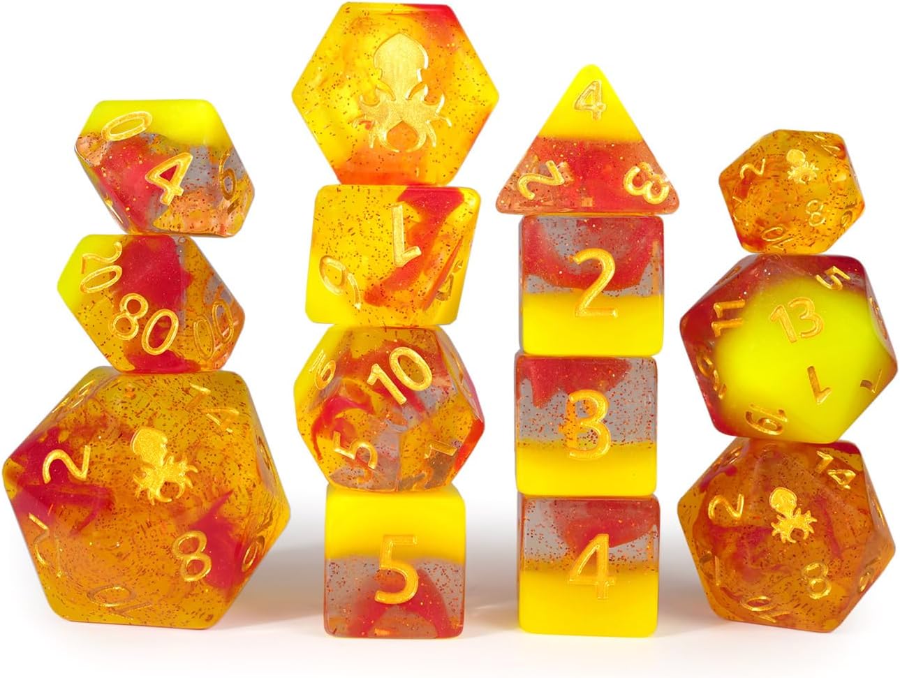 Kraken Dice Magmaflow 2 14pc Glow in The Dark Dice Set Inked in Gold