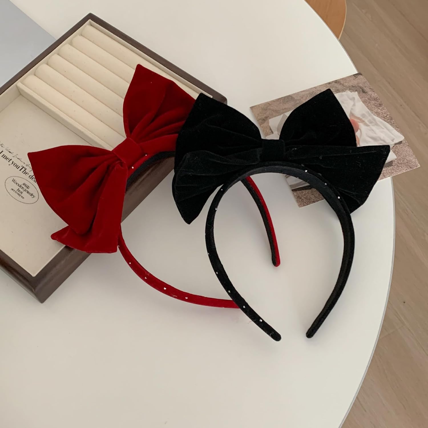Christmas Big Bow Headband Black Velvet Double Bow Design Headbands Rhinestone Full Cover Fabric Hair Accessories for Women Christmas Holiday Party Supplies image 4