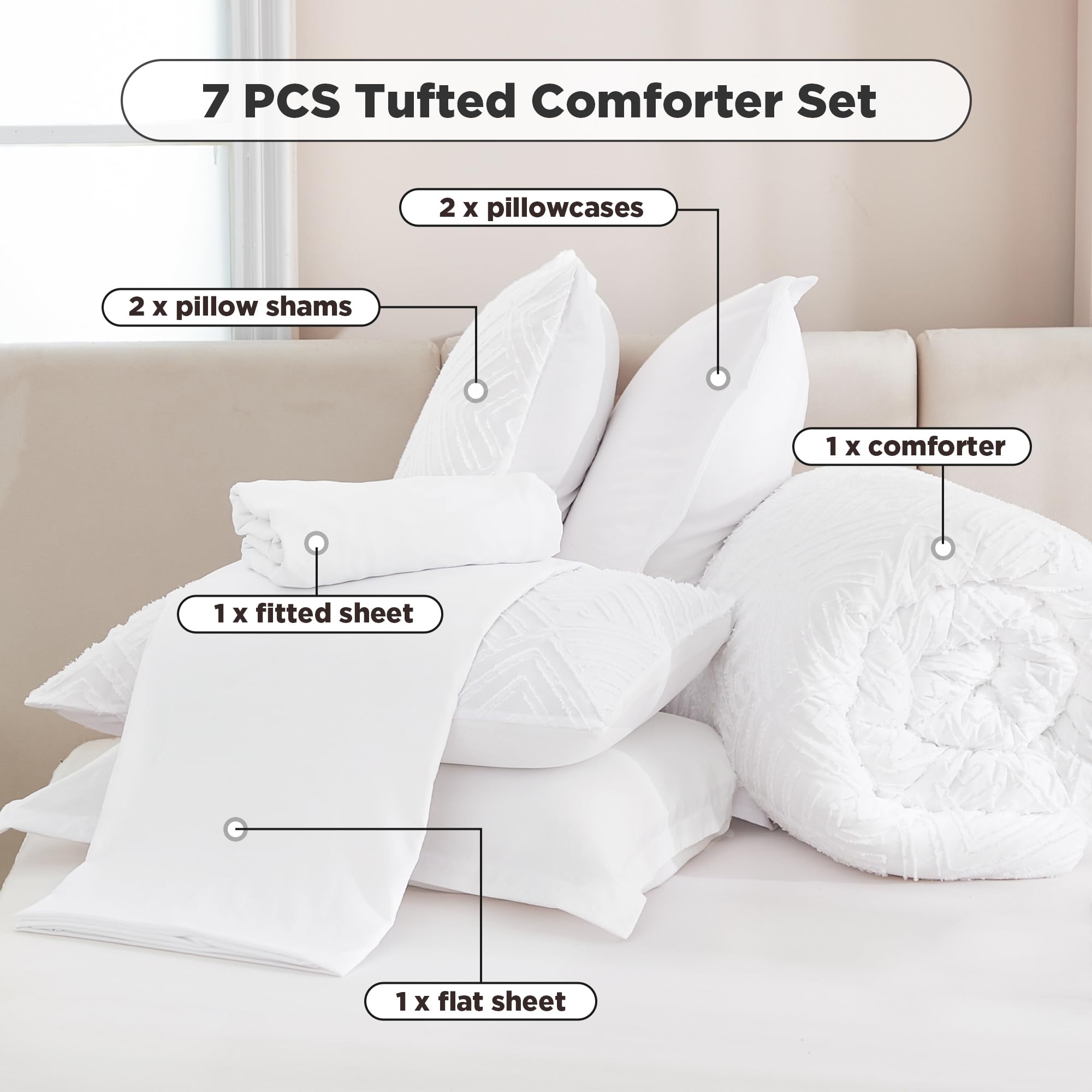 Andency California King Size Comforter Set with Sheets White - 7 Pieces ...