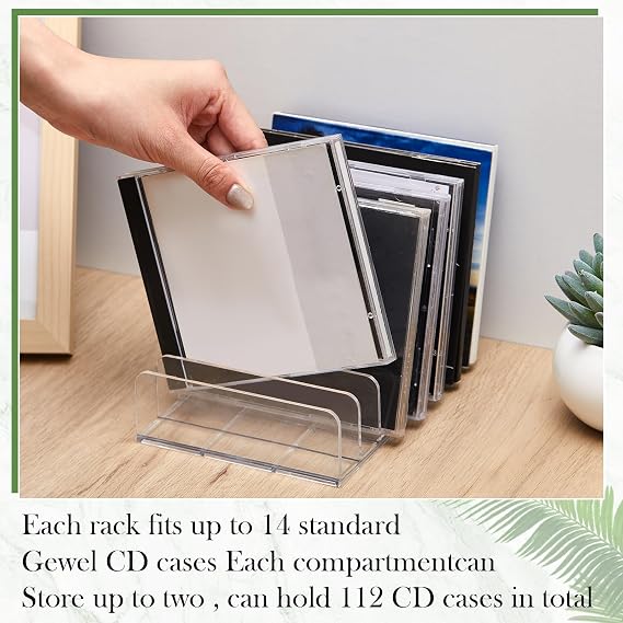 Threehoney 8 Pack Clear Acrylic CD Holder, DVD/CD Storage Box Record Display Rack Organizers Holds up to 14 Standard DVD Cases for Media Shelf Storage and Organization
