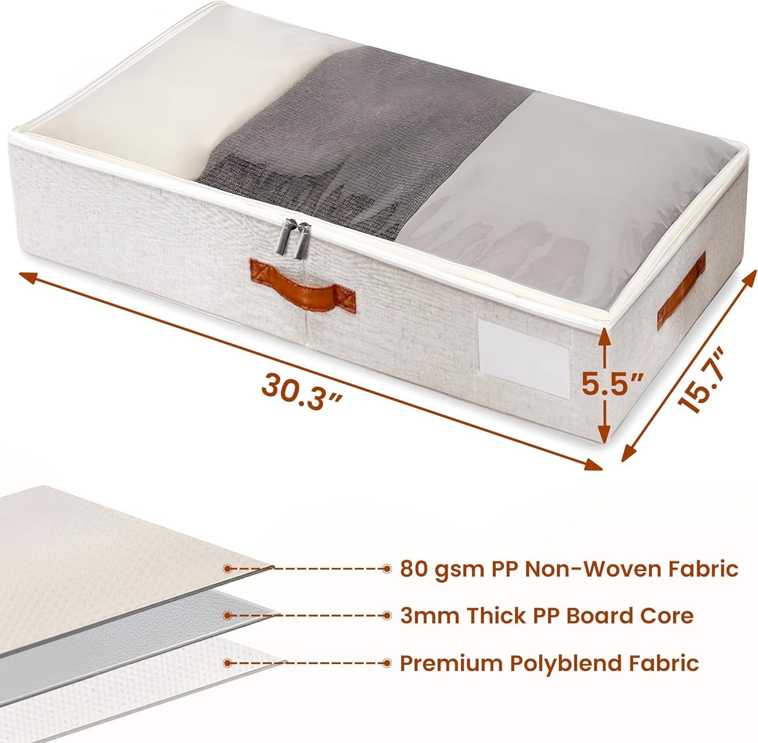 Large Under Bed Storage, 2 Pack Under Bed Storage Containers with Clear Cover, Reinforced Handles and Label Pocket for Dorms, Clothes, Shoes, Blankets, Sheets, Toys 30.31x15.75x5.51 in