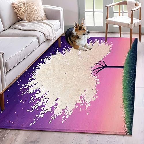 Miniatura 3 de 2.7x5 Area Rugs, Purple Star Sky Non-Skid Rubber Backing Large Rectangle Rugs - Living Room Bedroom Home Office, Tree Retro Abstract Watercolor Art