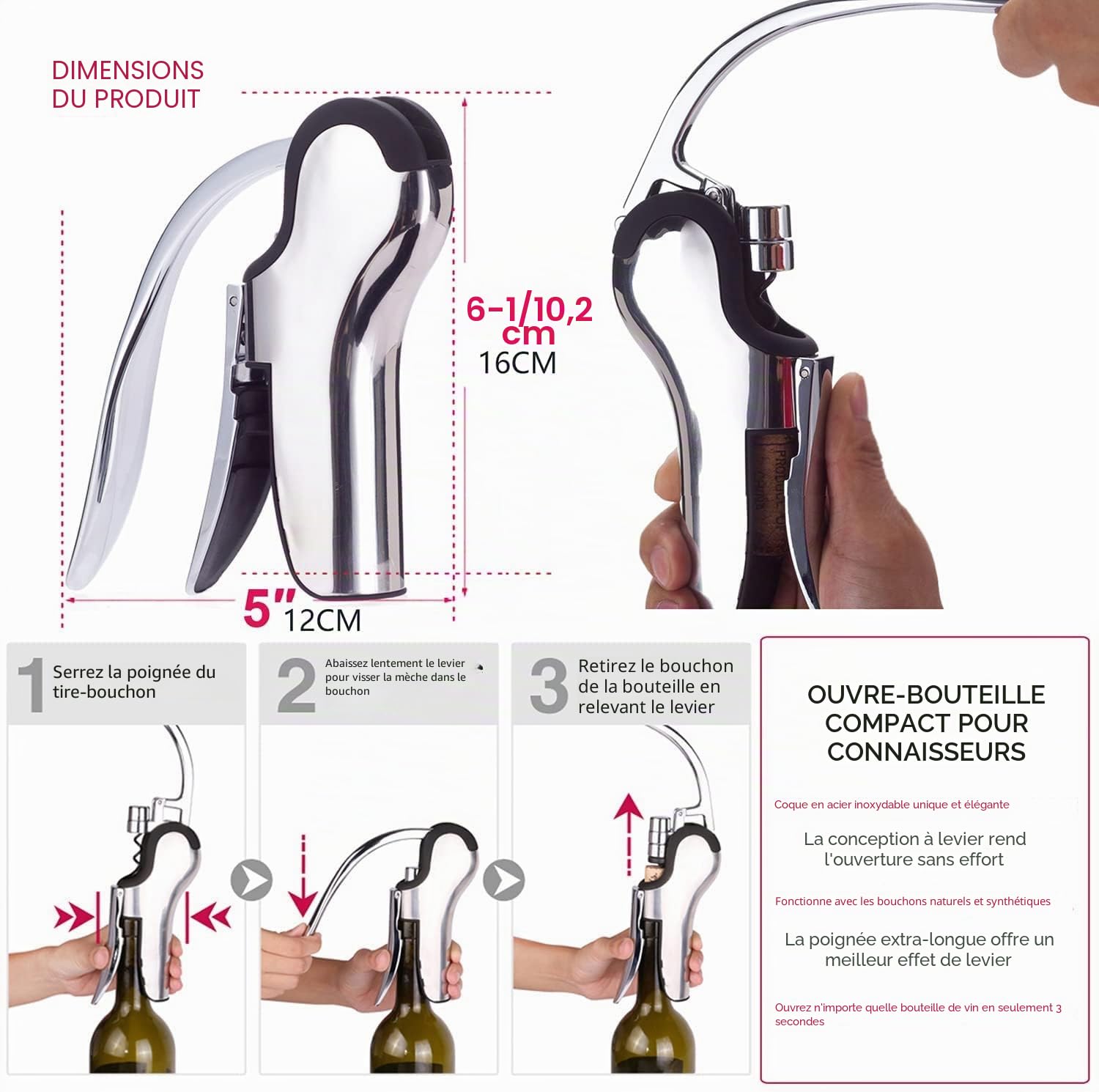 Ouvre-bouteille en acier inoxydable avec coupe-capsule intégré