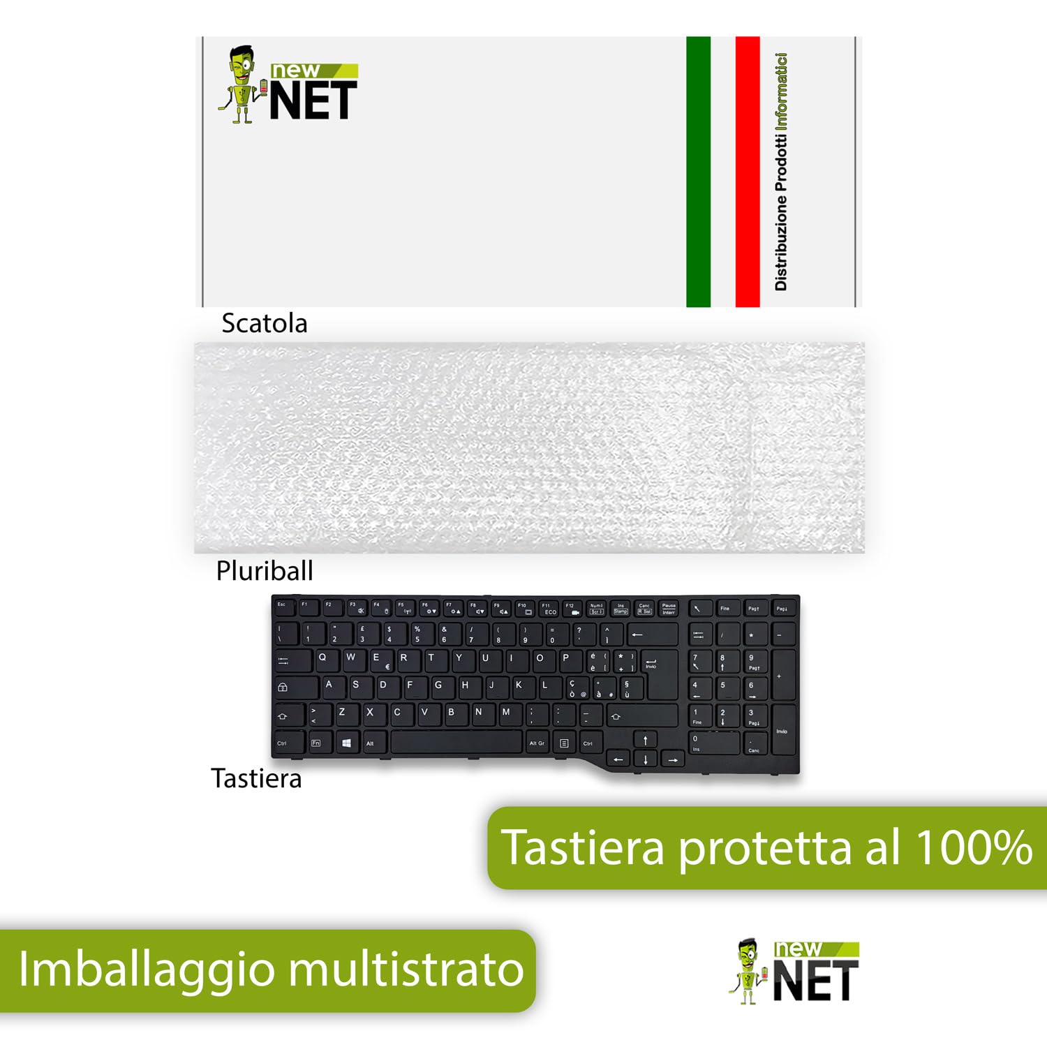 new net - Tastiera Compatibile con Notebook Fujitsu CP648390-01, CP648390-03, CP648390-05, MP-13K6003930 Rev:A, CNYACP648390-0151A00901 [Frame Nero - Layout ITA]