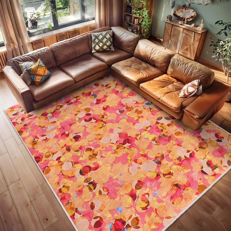 Tapis de sol à poils courts orange et cercles abstraits