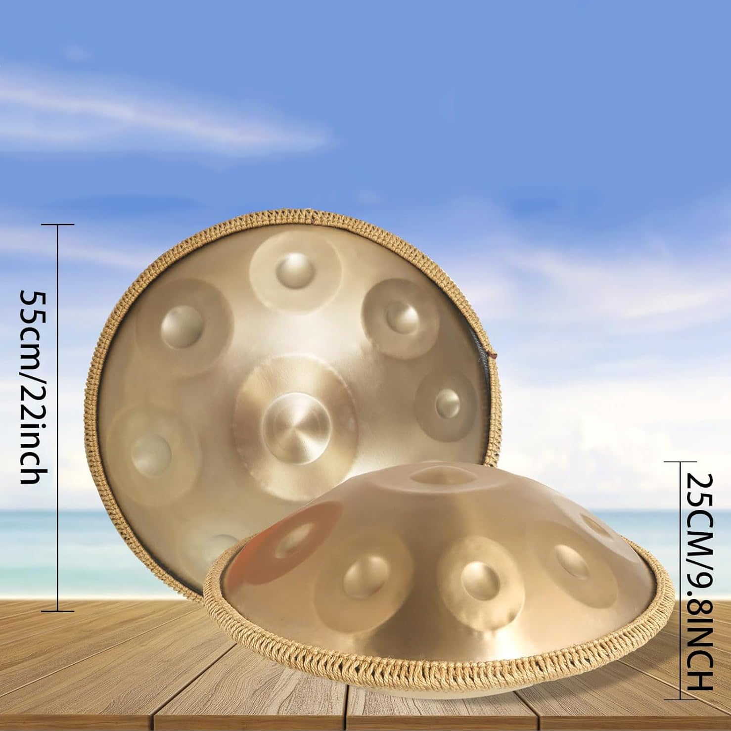 Handpan D Kurd 9 Noten, Stahl Handpan Instrument Komplett-Set mit Tasche, Ständer, Schlägel, Sitz und Zubehör, Handpan für Anfänger & Profis, Ideal für Meditation, Musiktherapie und Freizeit