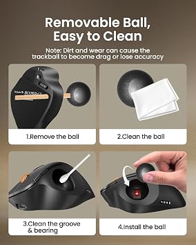 ProtoArc EM02 Wireless Trackball Mouse, 0/15 Adjustable Angle, Gray