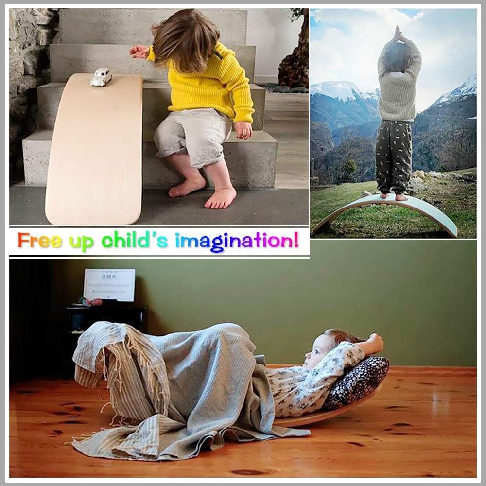 Wooden Wobble Curve Balance Board Foot Rocker Leg Exerciser(Size 91cm long, 30cm wide, 2.2cm thick and 19cm tall at the highest point)