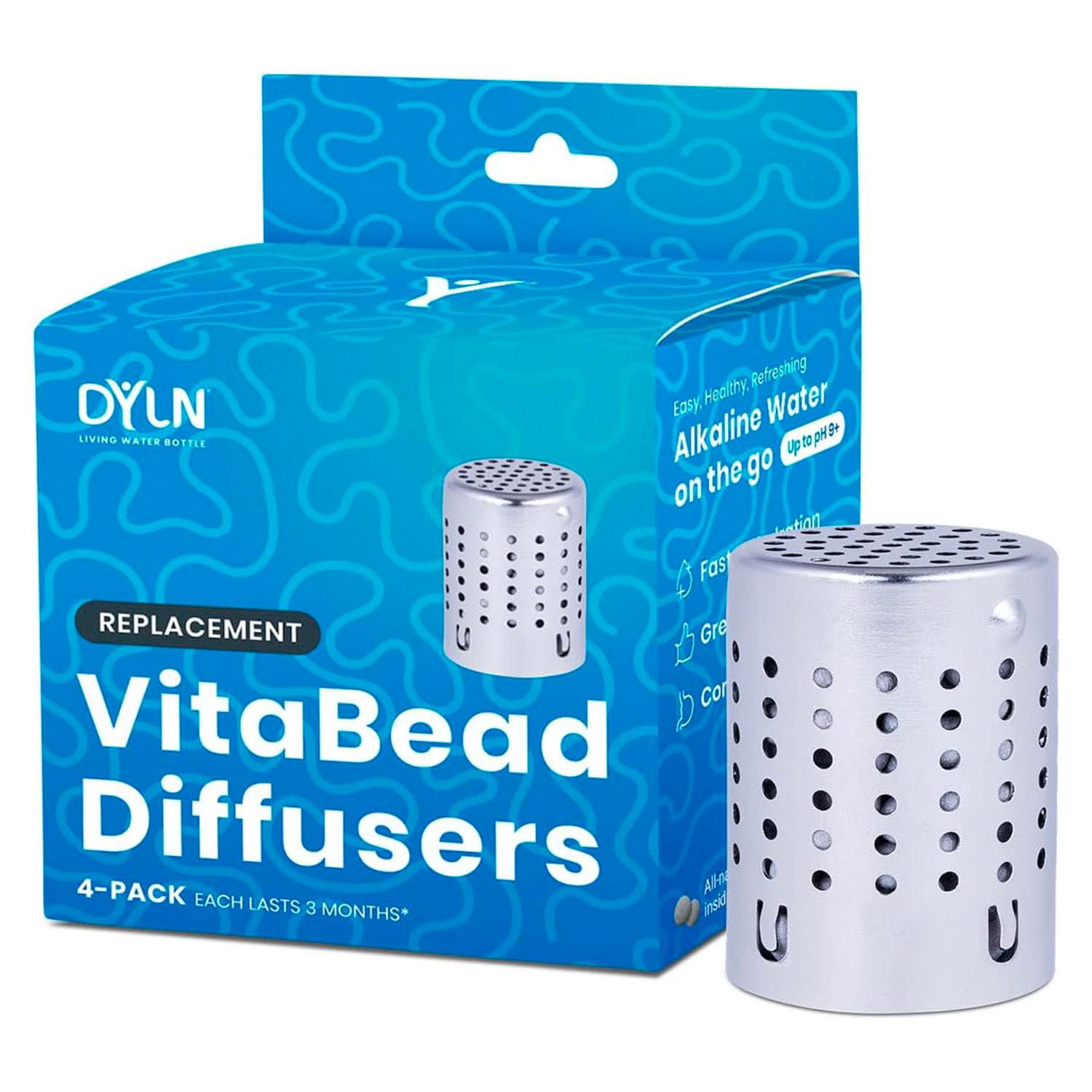 DYLN InspiredAlkaline VitaBead Diffuser 8-Pack for Bottle | Creates pH 9+ Alkaline Hydrogen-Rich Water On-the-Go | Lasts 3 Months or 300 Liters | All Natural-Minerals | 8-Pack Replacement
