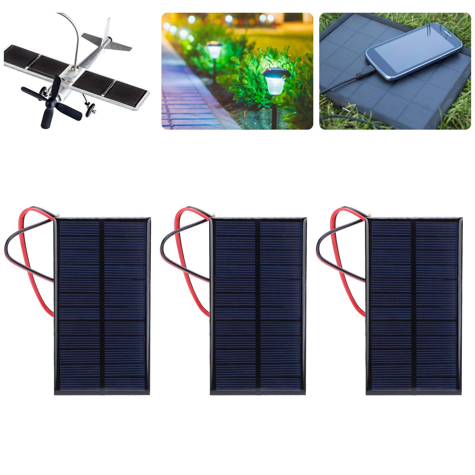 3 Pièces Panneaux Solaires Polycristallins DC 6V 1W Module D'alimentation Cellulaire, Panneau Solaire Avec Câble de 30 cm pour Lampes Solaires de Paysage
