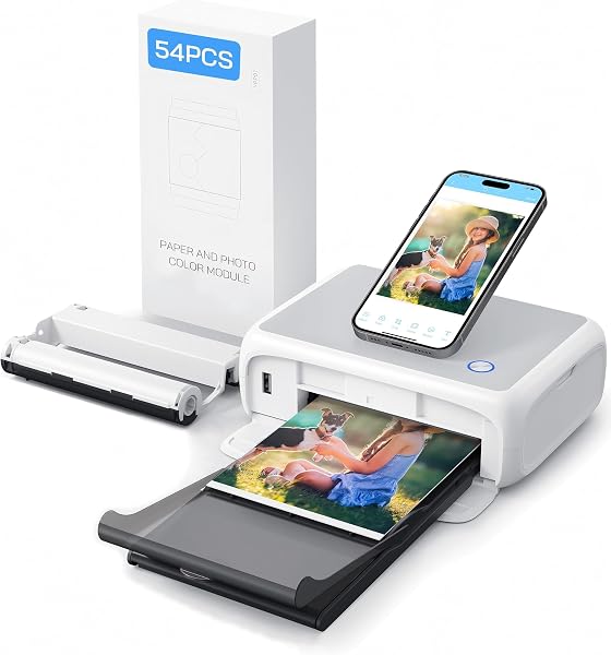 WOLFANG Photo Printer, Instant Photo Printer with 54 Sheets(4"x6"), Support WiFi Connection, Creative Photo Editing Apps, for iOS/Android Smartphone - 1