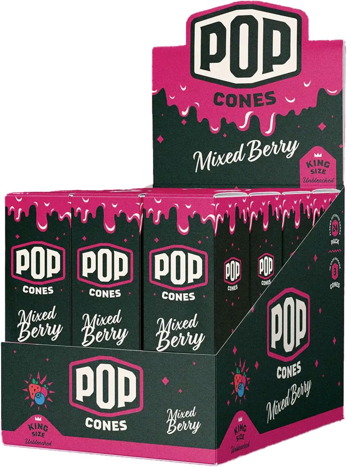 Mixed Berry - King Size Cones, Unbleached - Box of 24