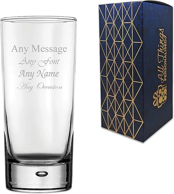 Personalised Engraved Bubble Hi Ball Tall Glass, Personalise with Any Message for Any Occasion, Stylize with a Variety of Fonts, Gift Box Included, Laser Engraved, Gin Tonic Birthday Wedding Gift