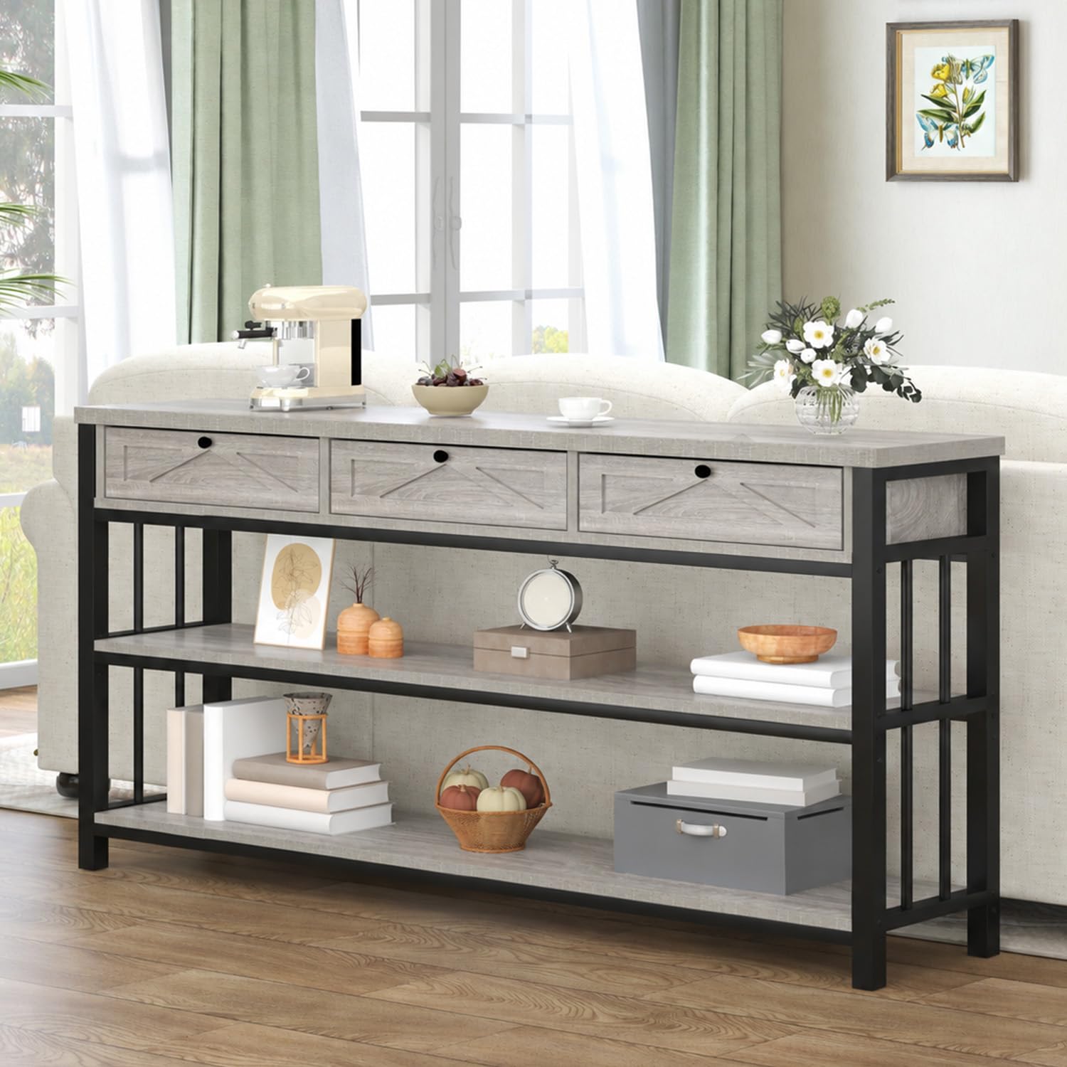 HSH Console Table Entryway Tables with Storage Drawers 140cm Grey — image 1