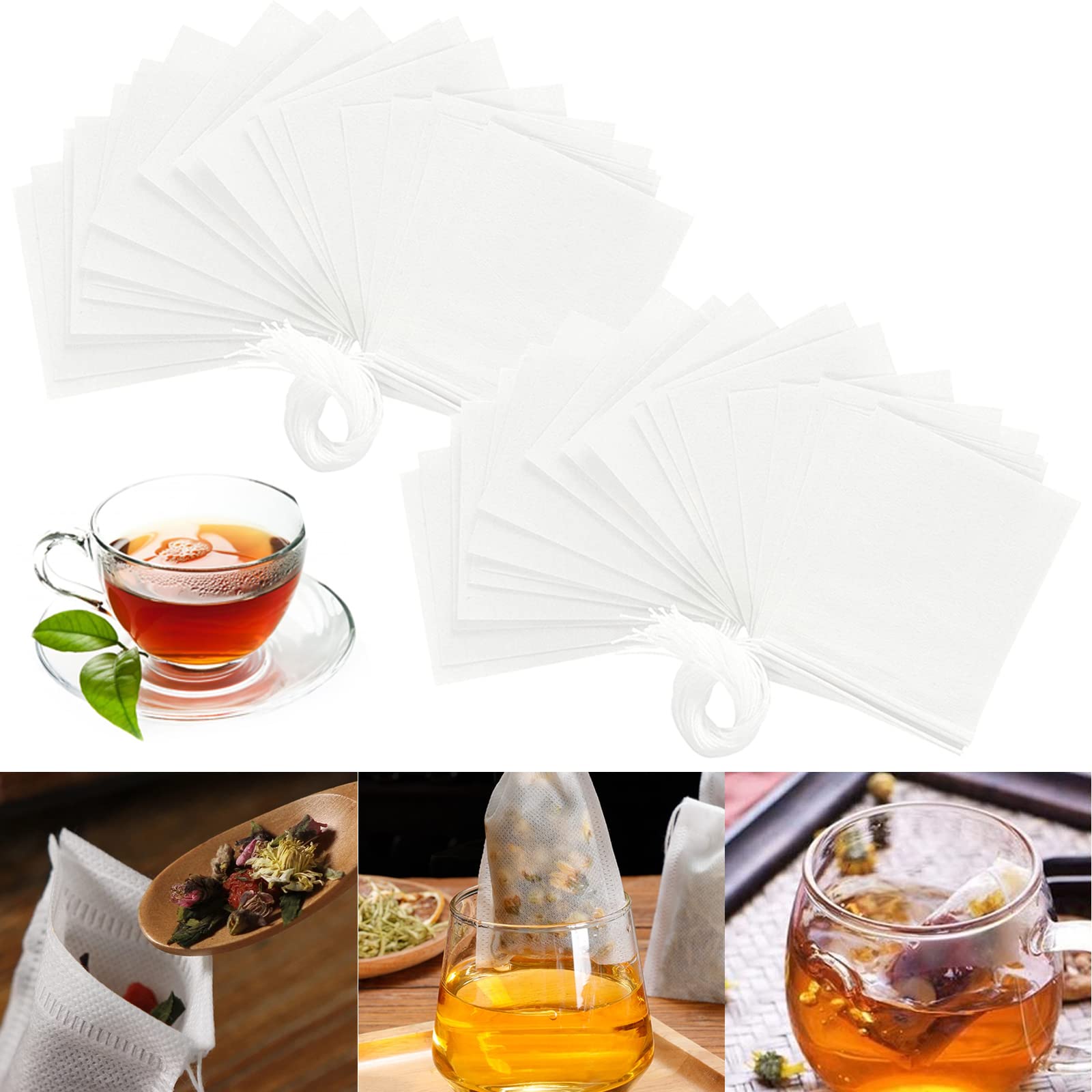 Tea Filter Bags Disposable Tea Bags Drawstring Tea Filter Empty Tea Bag Natural Eco-Friendly Unbleached Tea Filter Bags for Loose Tea,Herbs Spice Bags,Spice Filter Tea Bags