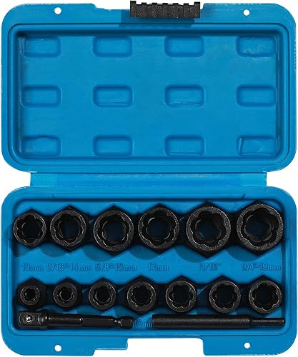 Miniatura 6 de MIXPOWER Juego de 13 piezas de 3/8 pulgadas de perno de impacto y extractor de tuercas, juego de herramientas para quitar pernos con adaptador