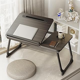 Laptop Desk for Bed, Adjustable Laptop Stand with 5 Adjustable Angles, Portable Lap Tray Table with USB Charge Port and Cup Holder, Laptop Bed Desk Tray for Eating Working Writing Reading