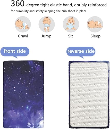 Miniatura 5 de Sábana bajera ajustable para cuna con temática espacial, sábana bajera estándar para cuna, suave y transpirable, sábana de colchón para cuna o