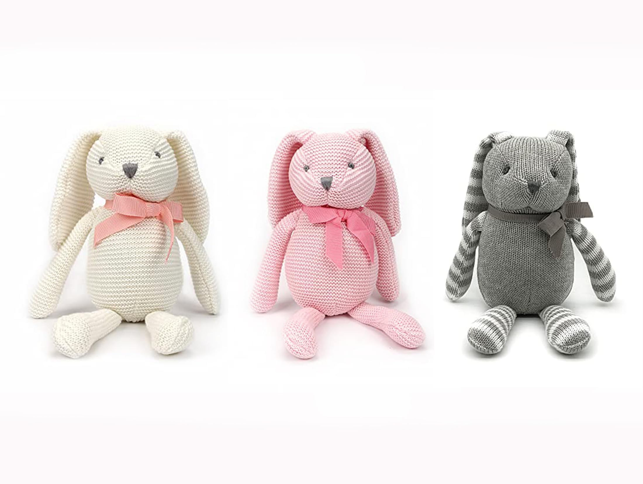 100% Organic Cotton Baby Toys Bunny Rabbit Stuffed Animals Bulk 7.1" (3pcs/Set)OEKO-TEX STANDARD 100