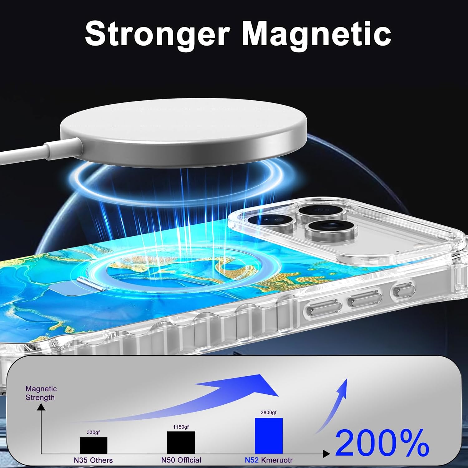 for iPhone 17 Pro Case,[Compatible with MagSafe][Invisible Magnetic Ring Stand],Slim Iridescent Wavy Women Girls Case for Apple iPhone 17 Pro 6.3"(2025),Light Blue - Image 4