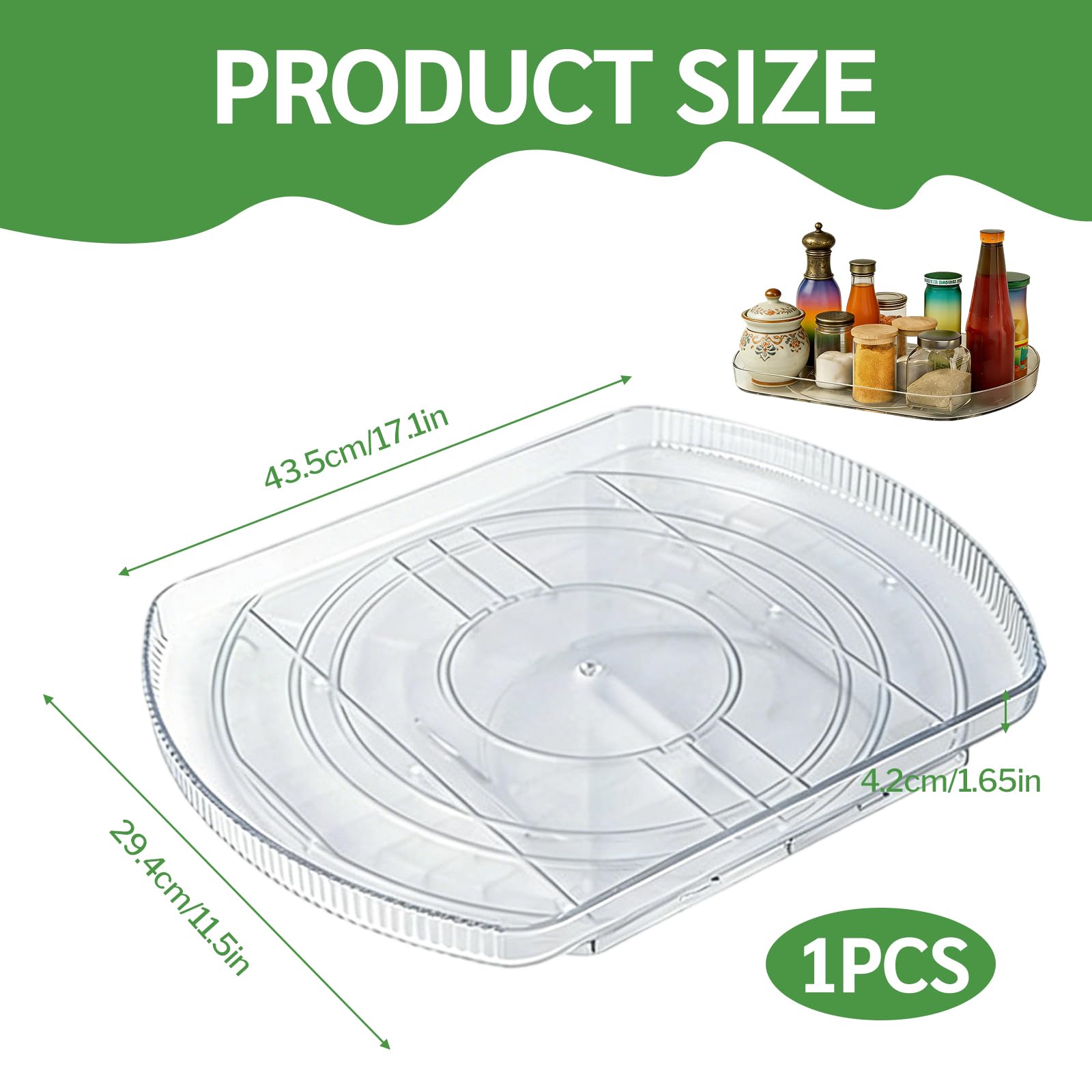 Lazy Susan obrotowy talerz obrotowy, obracany o 360°, prostokątny, wielofunkcyjny organizer kuchenny, taca obrotowa do lodówki, kuchni, organizer na przyprawy, 40 x 28 cm