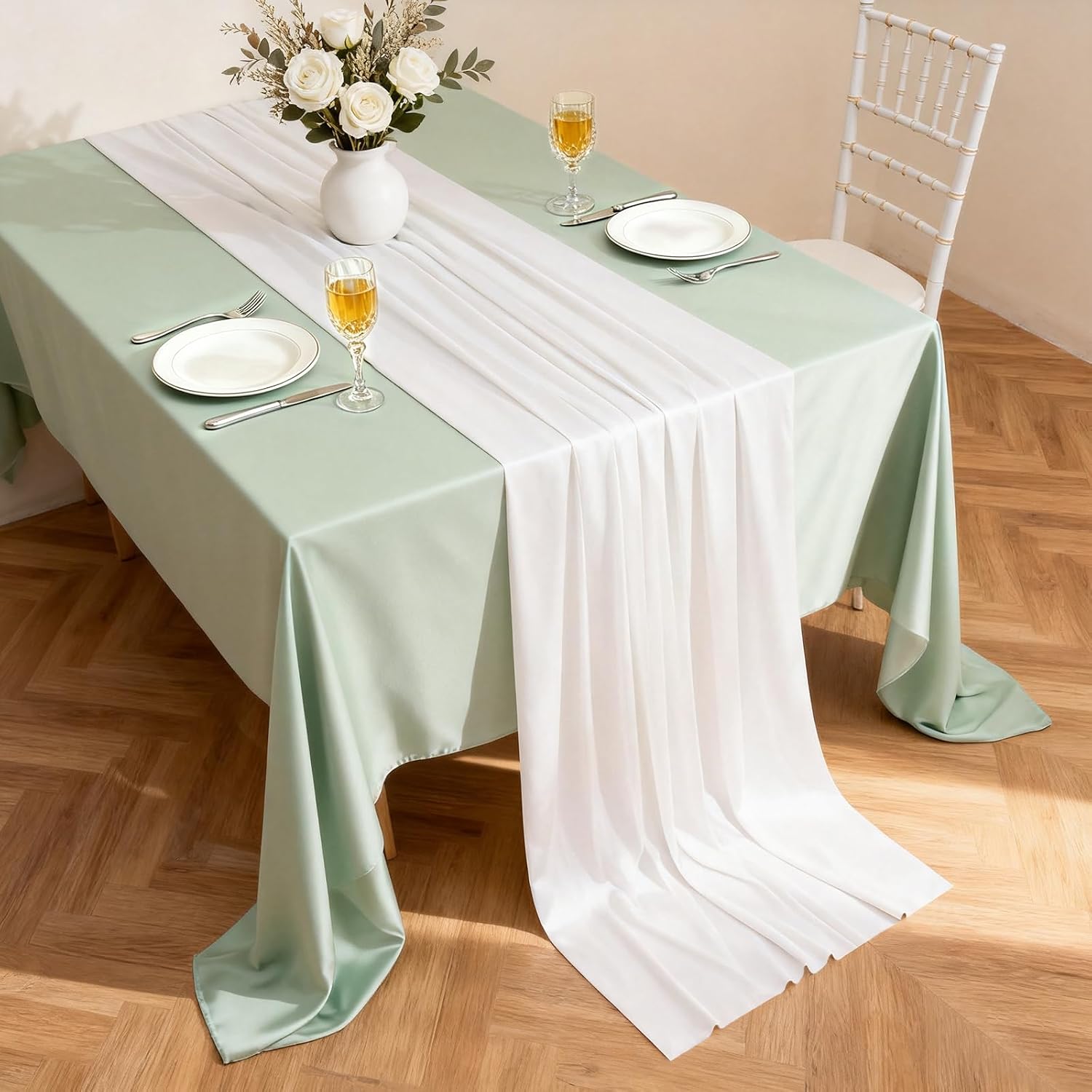 2 Pcs White Rustic Elegant Table Runner 10Ft for Banquet Supplies | Soft Fabric Table Runner 30x120 Inch for Wedding Birthday Dining Room Restaurant Decor