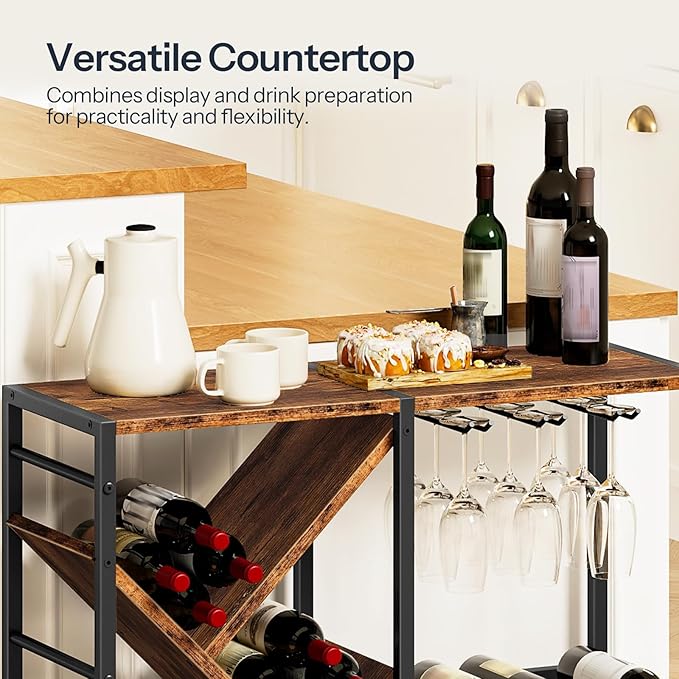 Estante para Vino y Licores HOOBRO, 3 Niveles, Marrón Rústico y Negro miniatura 7