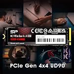 Disque SSD Silicon Power 2To UD90 NVMe 4.0 Gen4 PCIe M.2 R/W jusqu'à 5 000/4 800 Mo/s (SP02KGBP44UD9005)
