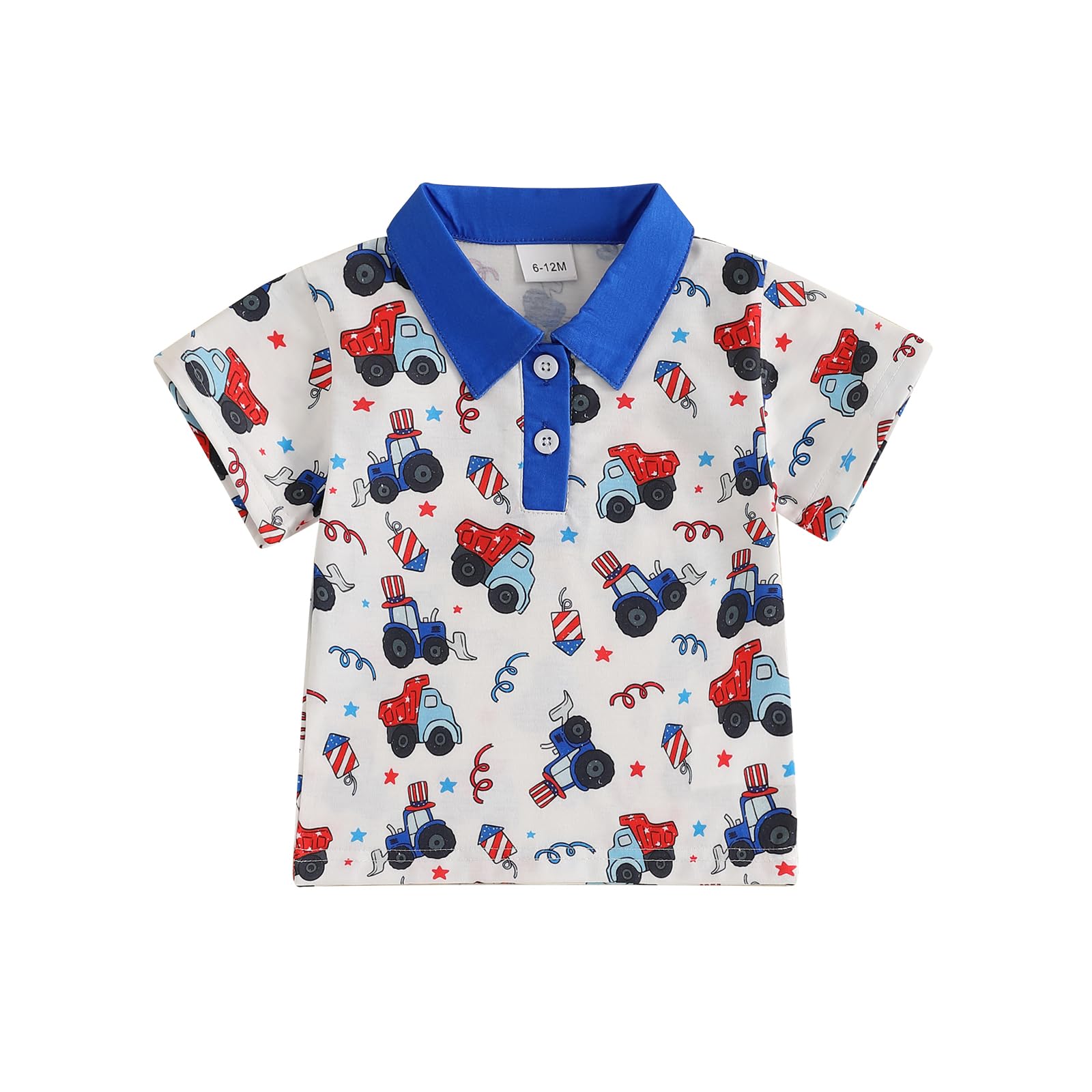 KMBANGI Toddler Baby Boy 4th of July Shirts Short Sleeve Trucks Lapel Polo T Shirt Baby Farm Outfit Summer Clothes 6M-4Y (White, 3-4 Years)