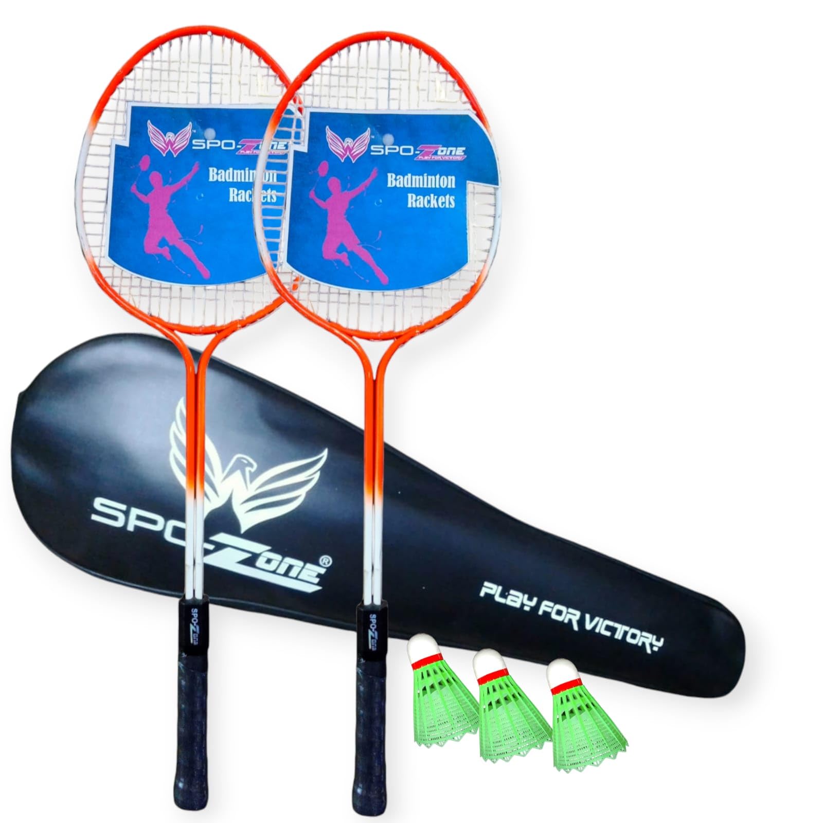 Sporzone Badminton Set with 2 Rackets, 3 Green Shuttlecocks, Carry Case, Professional Sports Equipment-image-8