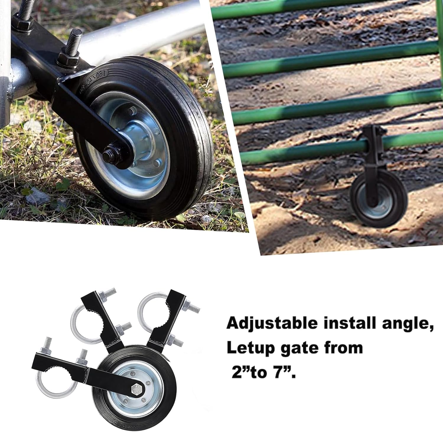 Fence Gate Wheels for Metal Tube Gate Driveway Gate Fence Wheels for Gates Farm Gate Wheel Swing Gate Fence Support Gate Latches for Metal Gates 6 Inch Gate Wheel Farm Gate Latch Black