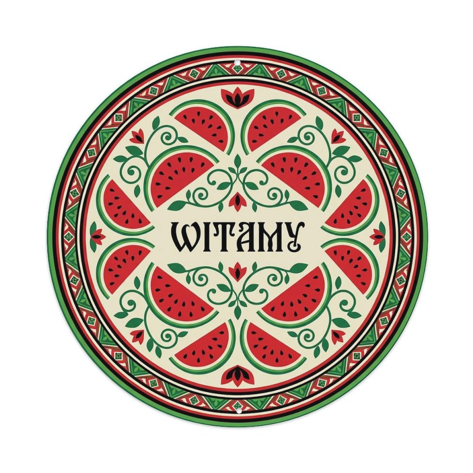 Vintage Polish Folk Art Witamy Welcome Watermelon Slice Metal Tin Sign